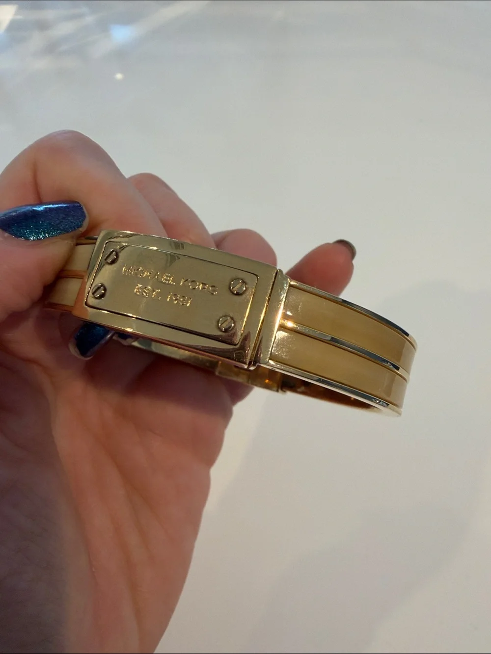Michael Kors Gold Tone Double-Band Logo Plaque Bangle